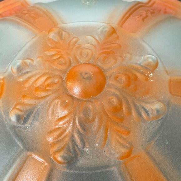 Vintage Art Deco Shade Ceiling Light Fixture Frosted Glass w/ Orange Etched MCM - Picture 4 of 16